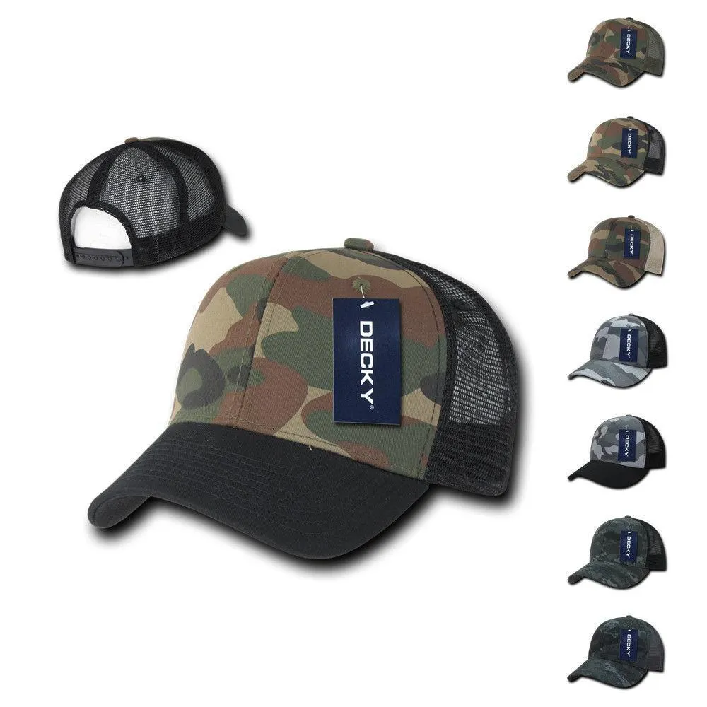 Decky Camouflage Curve Bill Constructed Trucker Hats Caps Snapback Cotton Mesh