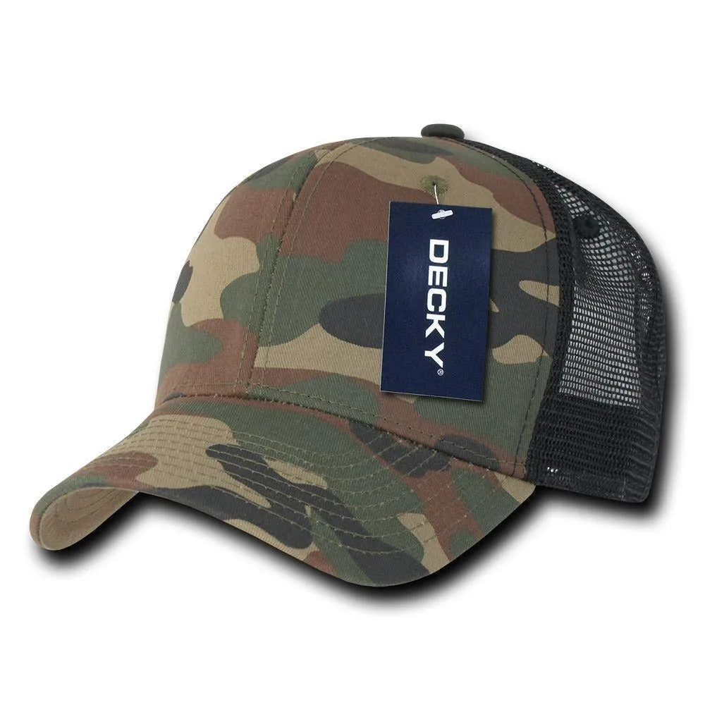 Decky Camouflage Curve Bill Constructed Trucker Hats Caps Snapback Cotton Mesh