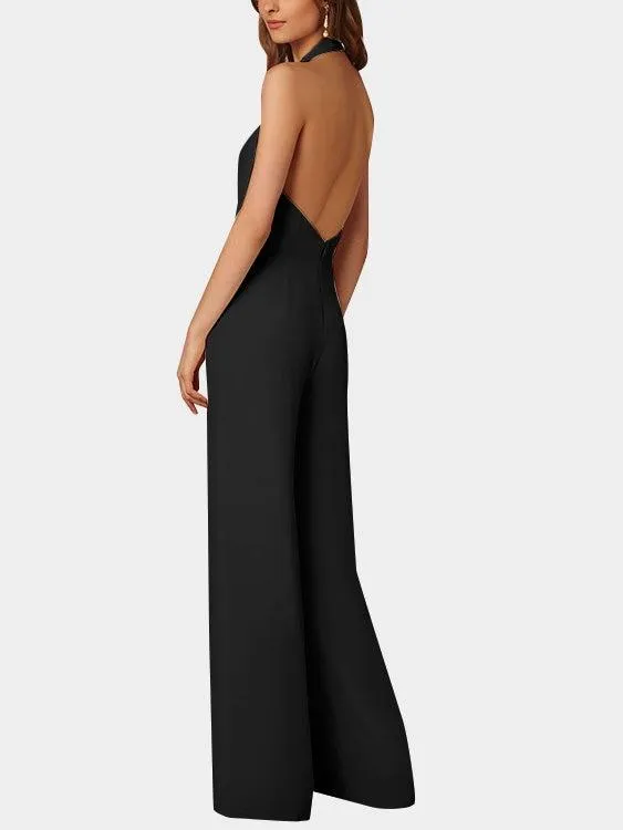 Deep V-neck Sleeveless Wide Leg Playsuit