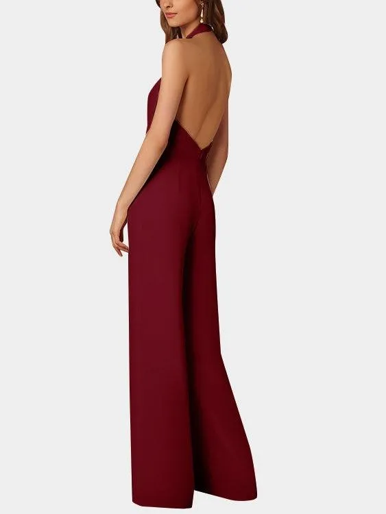 Deep V-neck Sleeveless Wide Leg Playsuit