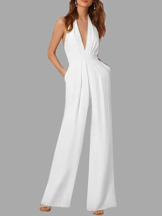 Deep V-neck Sleeveless Wide Leg Playsuit