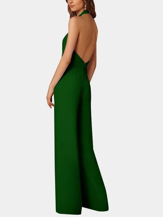 Deep V-neck Sleeveless Wide Leg Playsuit