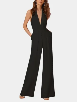 Deep V-neck Sleeveless Wide Leg Playsuit