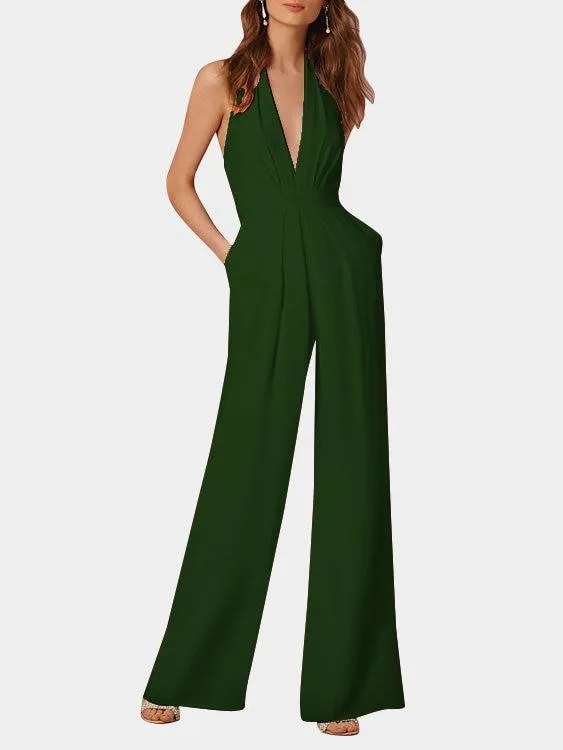 Deep V-neck Sleeveless Wide Leg Playsuit