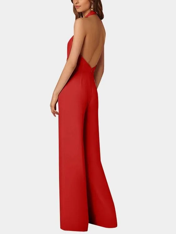 Deep V-neck Sleeveless Wide Leg Playsuit