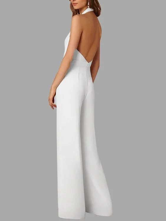 Deep V-neck Sleeveless Wide Leg Playsuit