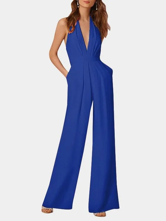 Deep V-neck Sleeveless Wide Leg Playsuit