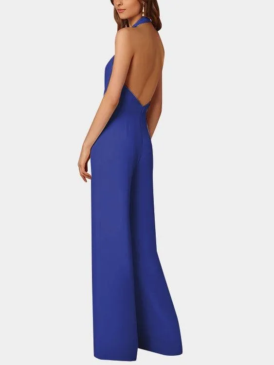 Deep V-neck Sleeveless Wide Leg Playsuit