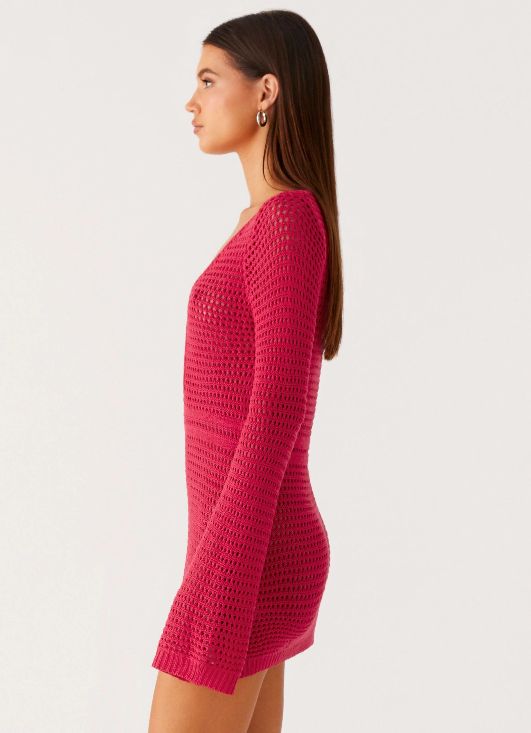 Flattering Comfort Wear Urban Spirit Sunriser Crochet Mini Dress - Pink