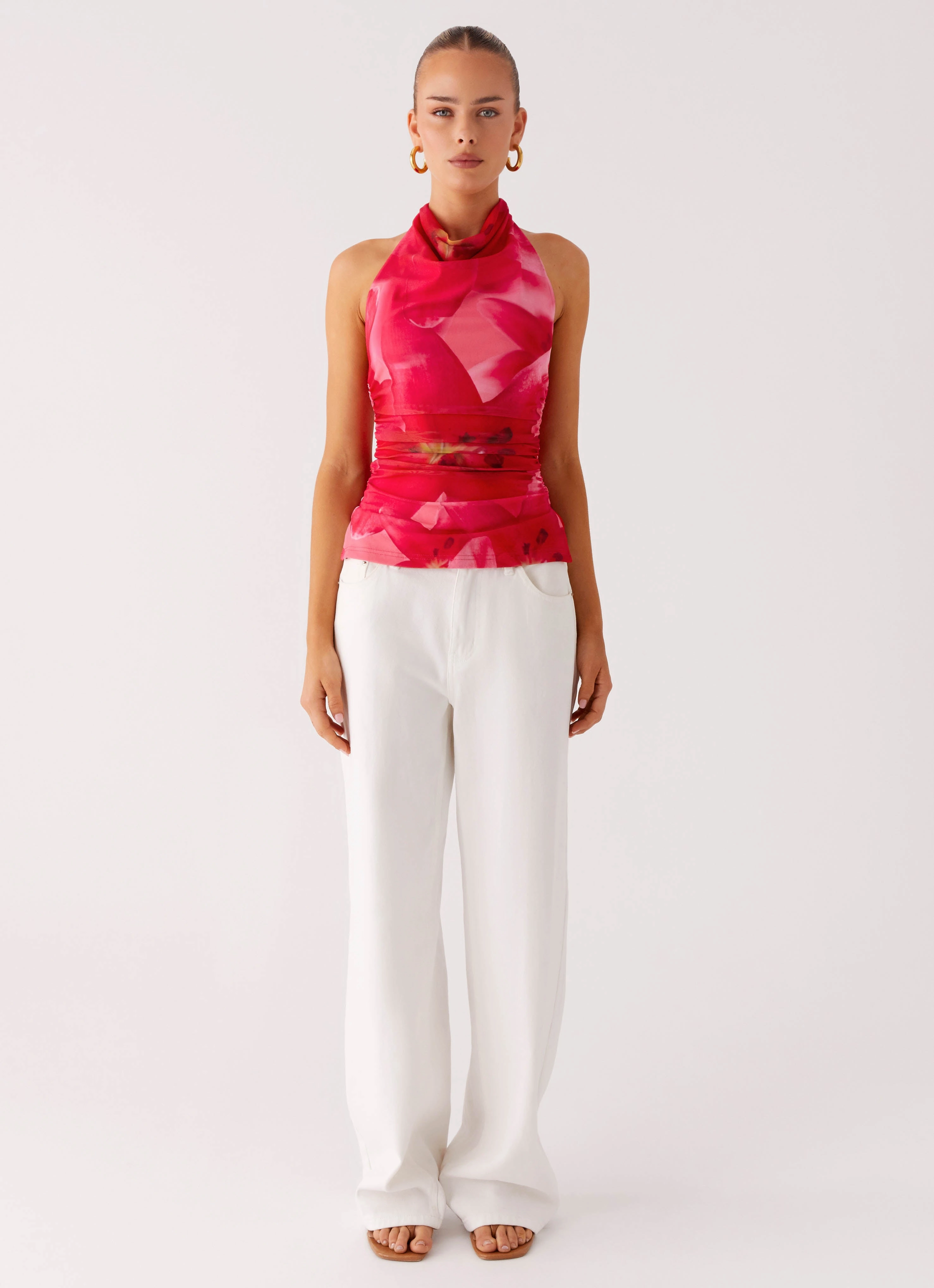 Delany Halter Top - Peach Watermelon Flower Minimalist Aesthetic