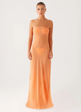 Flattering Waist Fit Everyday-Comfort Mattie Strapless Maxi Dress - Orange