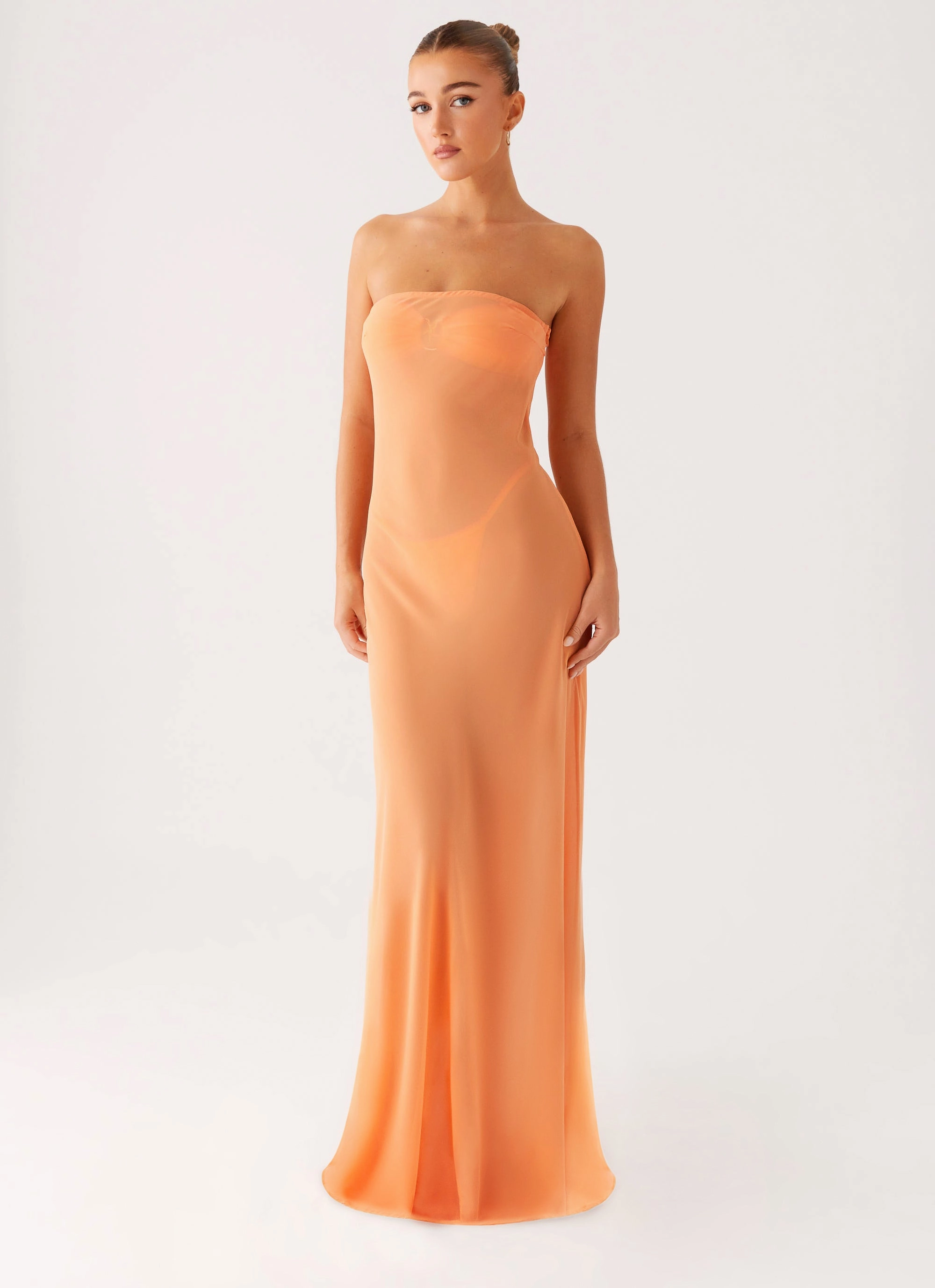 Daytime Mood Cozy Balance Mattie Strapless Maxi Dress - Orange