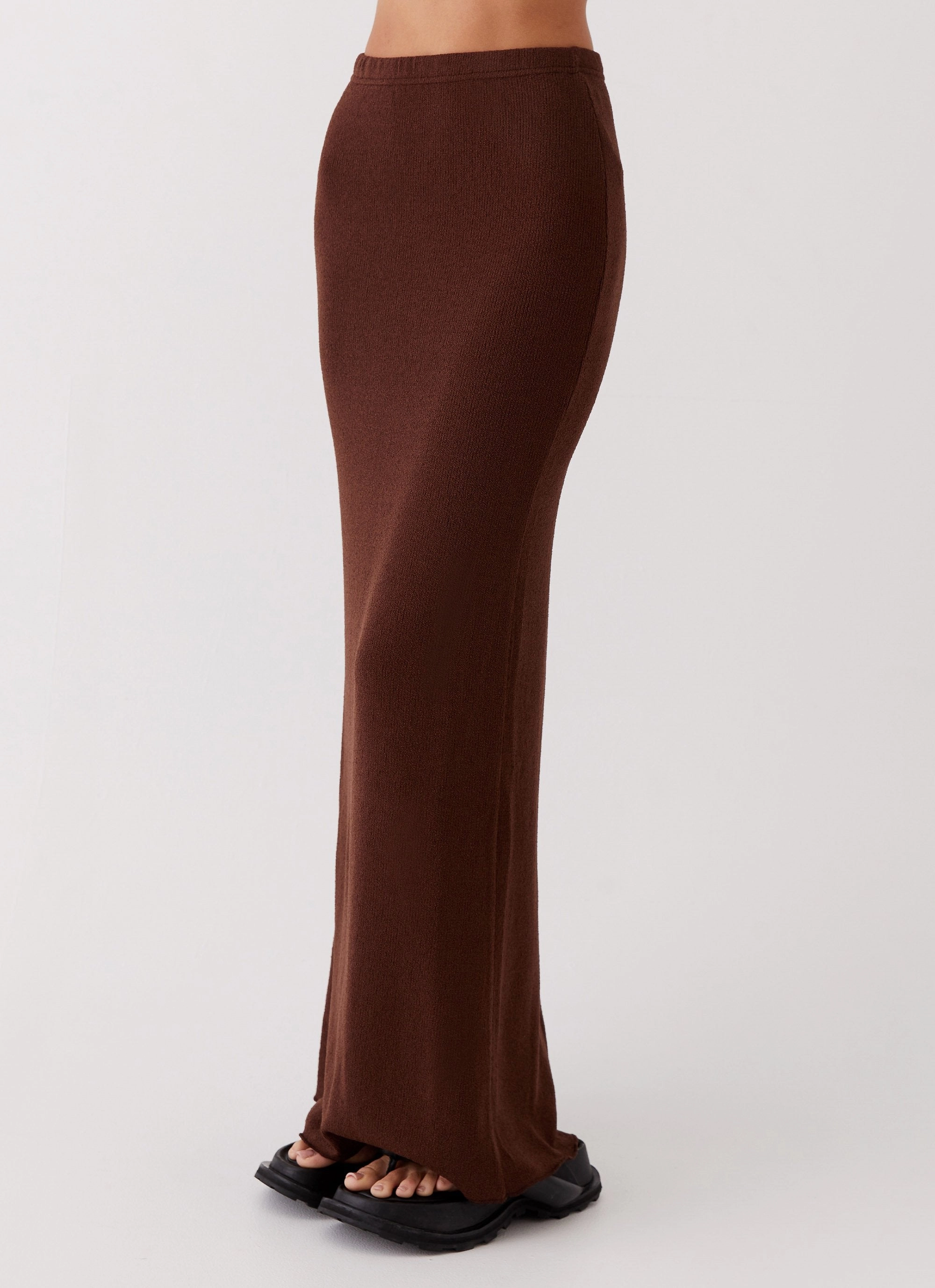Delicate Lady Knit Maxi Skirt - Chocolate Elastic waist ReinforcedPockets