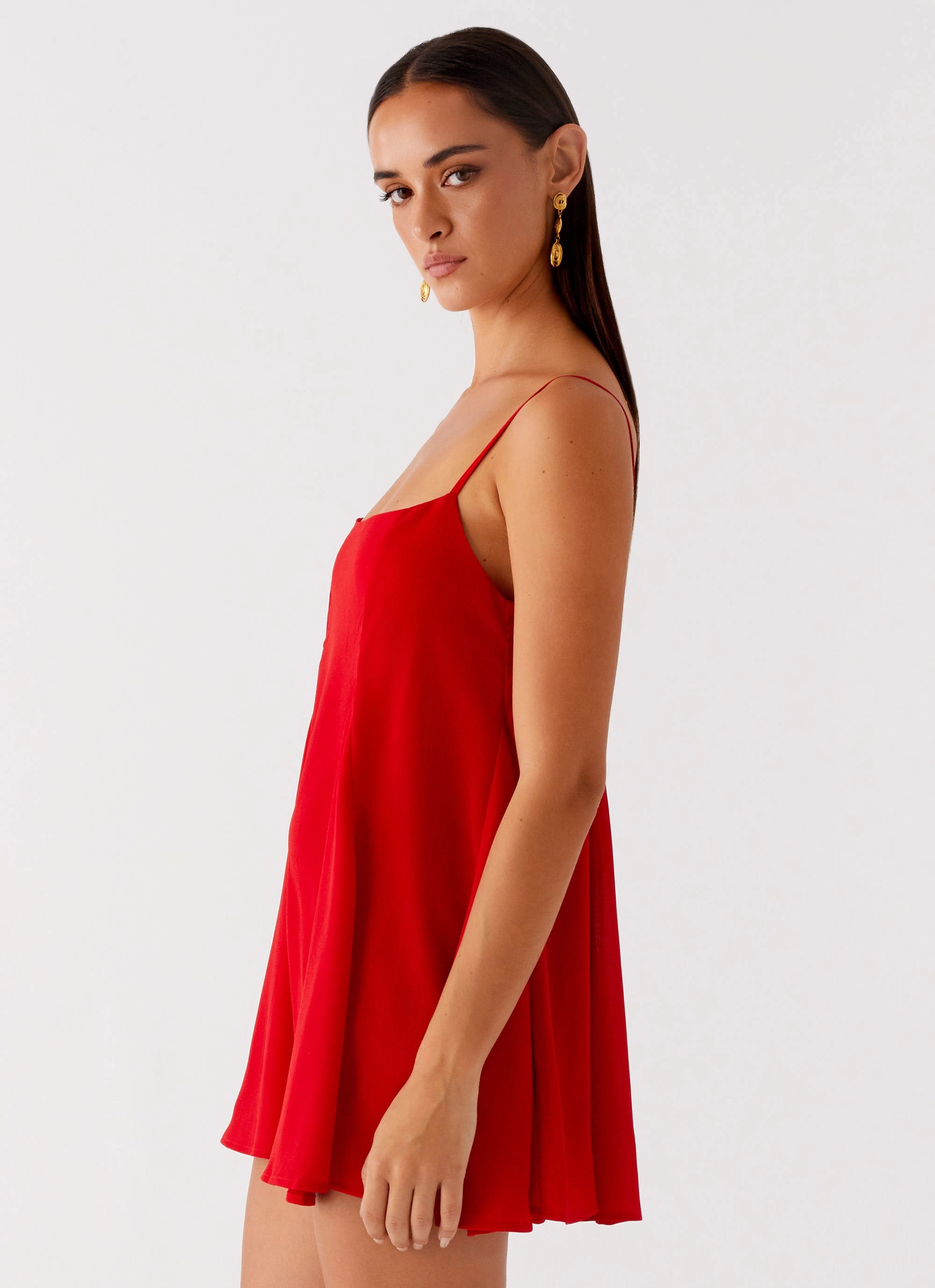 Skin-friendly Godets Hem Mini Dress - Red