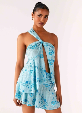 Delight Me Beaded Asymmetrical Top - Blue FlexibleKnit