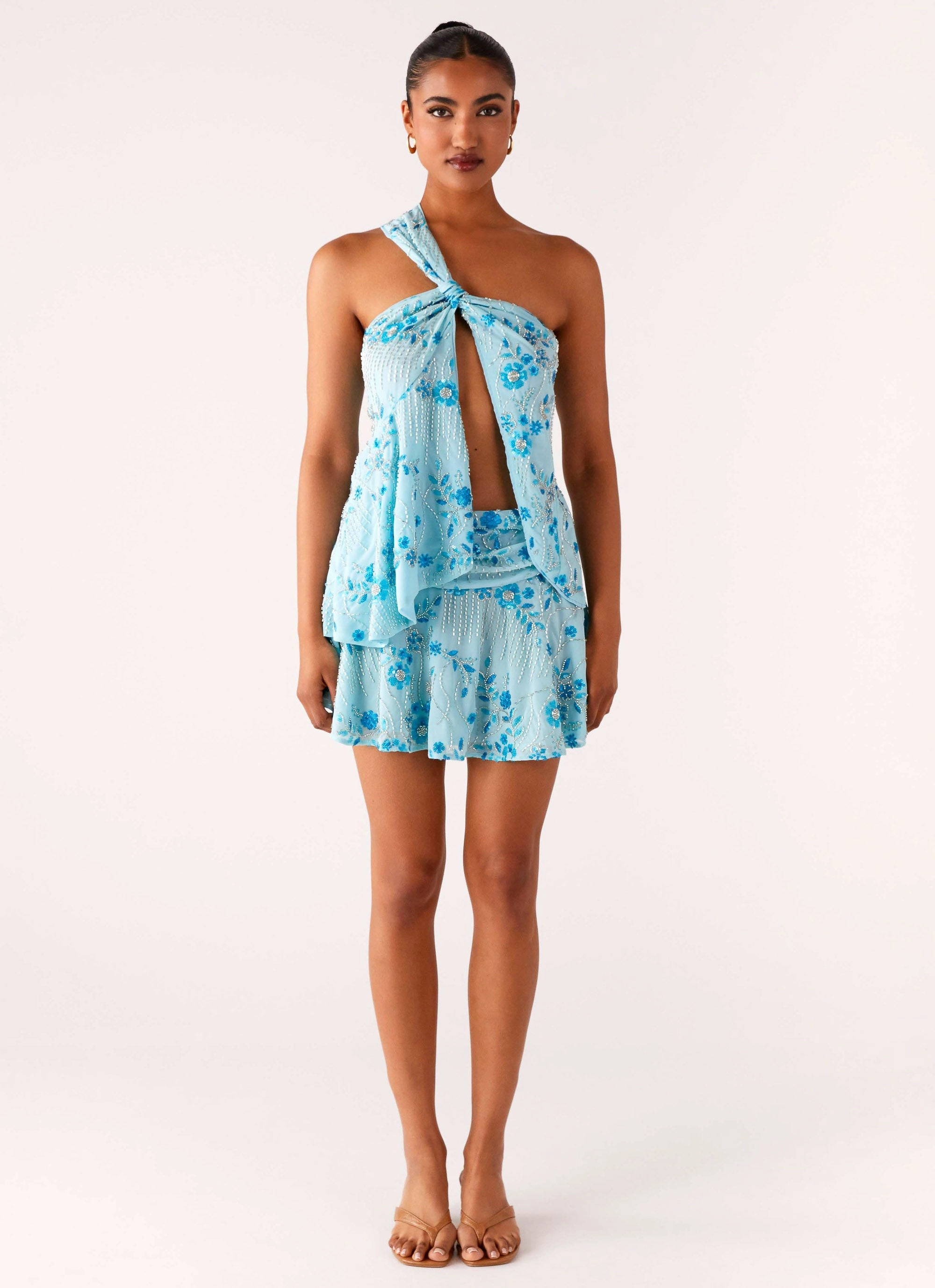 Delight Me Beaded Low Rise Mini Skirt - Blue Odor Resistant