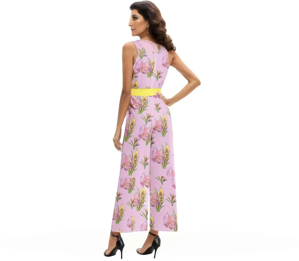 Delightful Pink Halter Neck Buckle Belted Jumpsuit