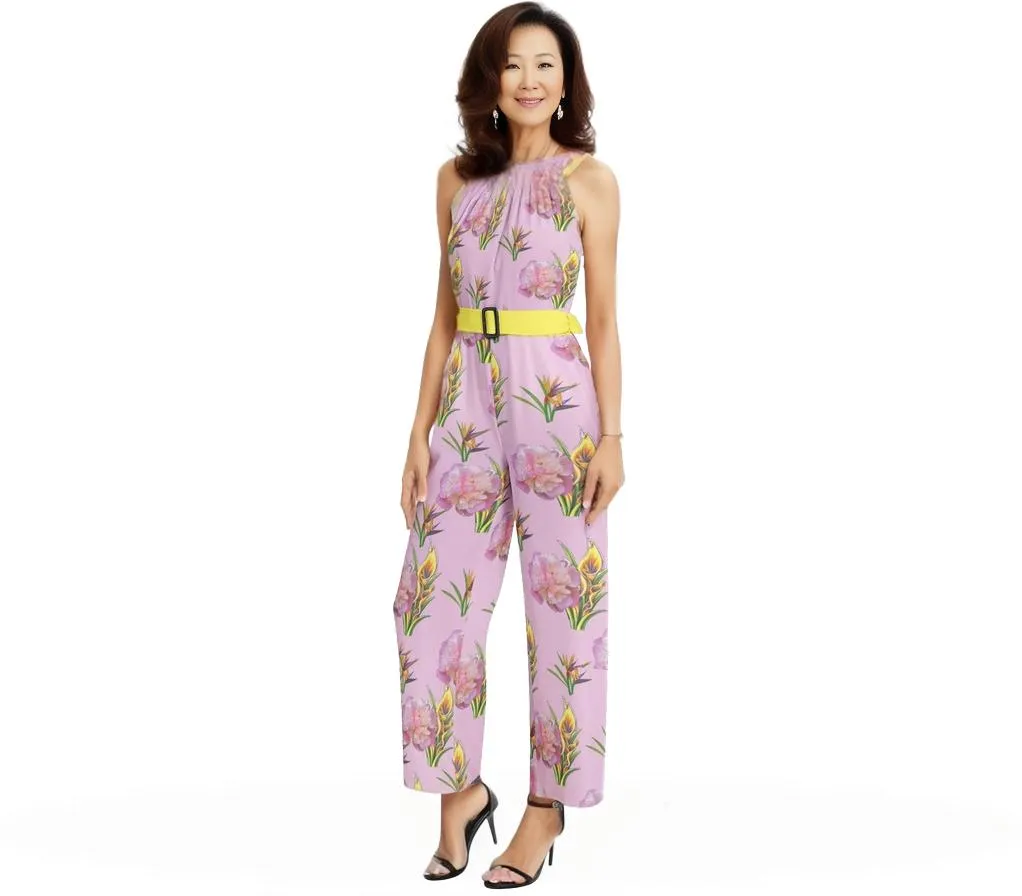 Delightful Pink Halter Neck Buckle Belted Jumpsuit