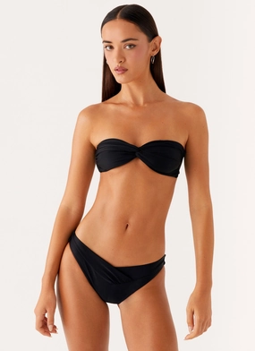 Necklace Gusseted Crotch Construction Delta Bandeau Bikini Top - Black
