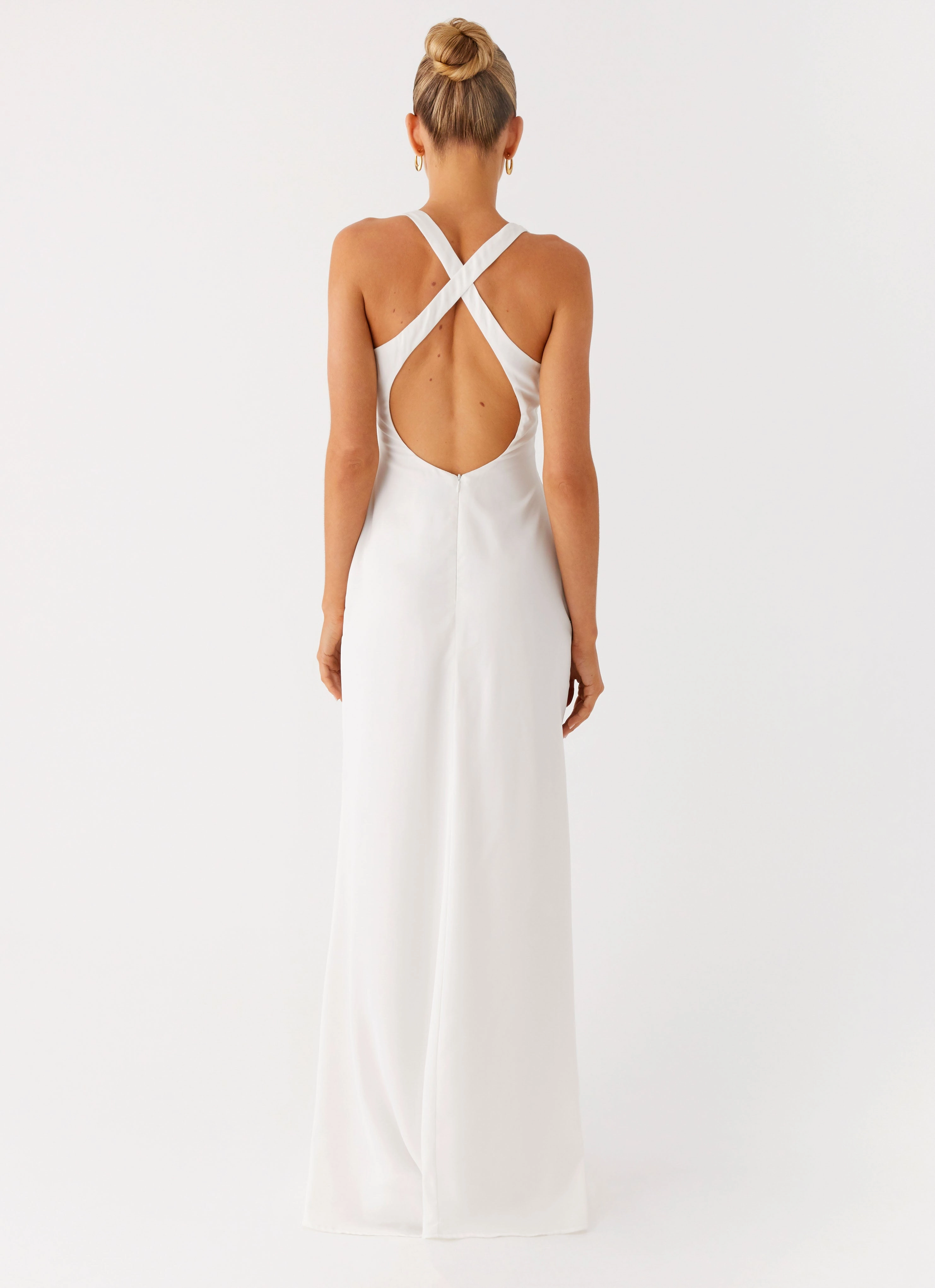Layered-Look Desi Halterneck Maxi Dress - White