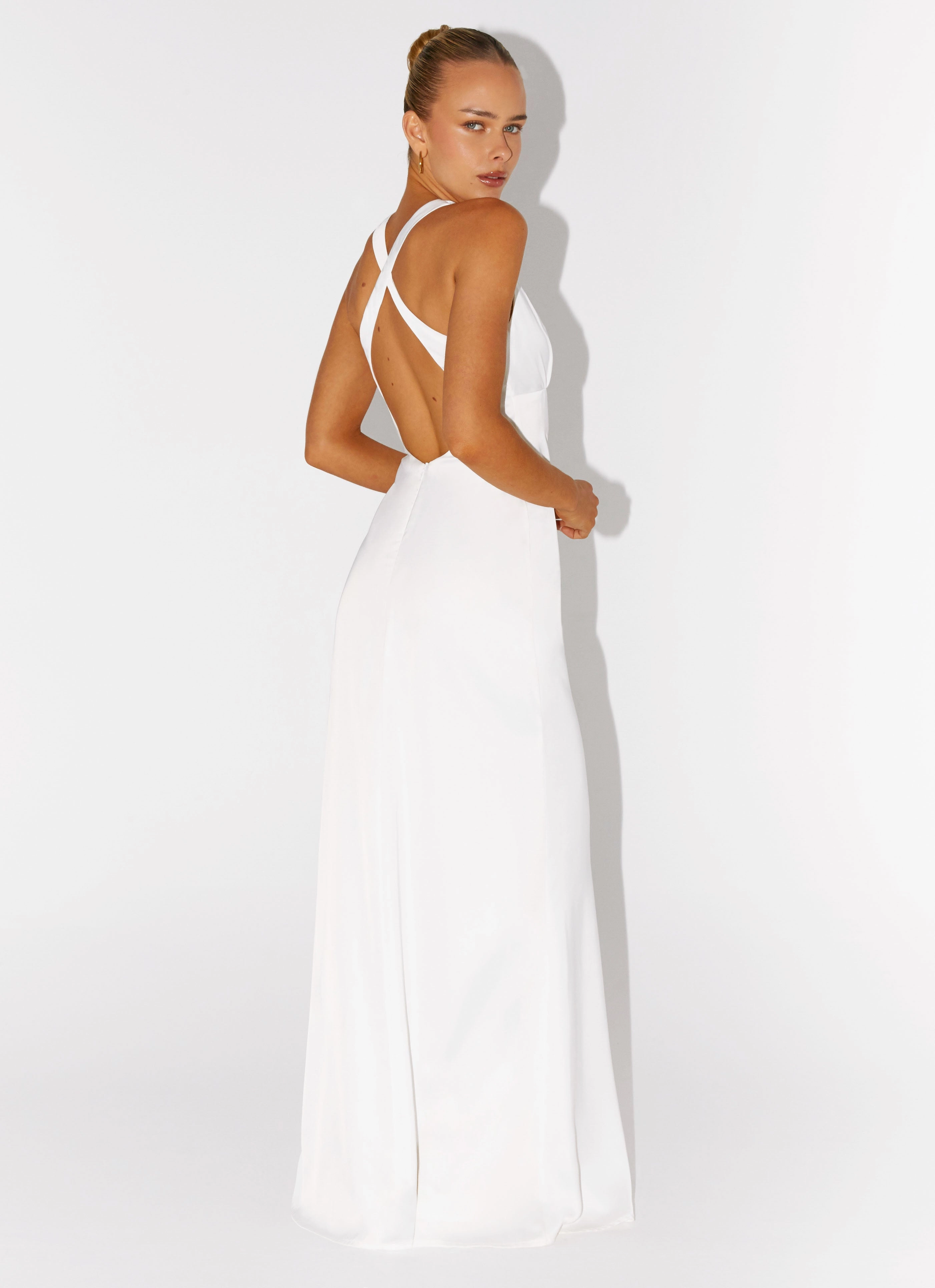 Desi Halterneck Maxi Dress - White Silky Drape