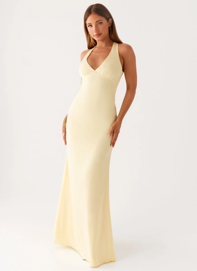 Relaxed Mood Tulle Flow Desi Halterneck Maxi Dress - Yellow