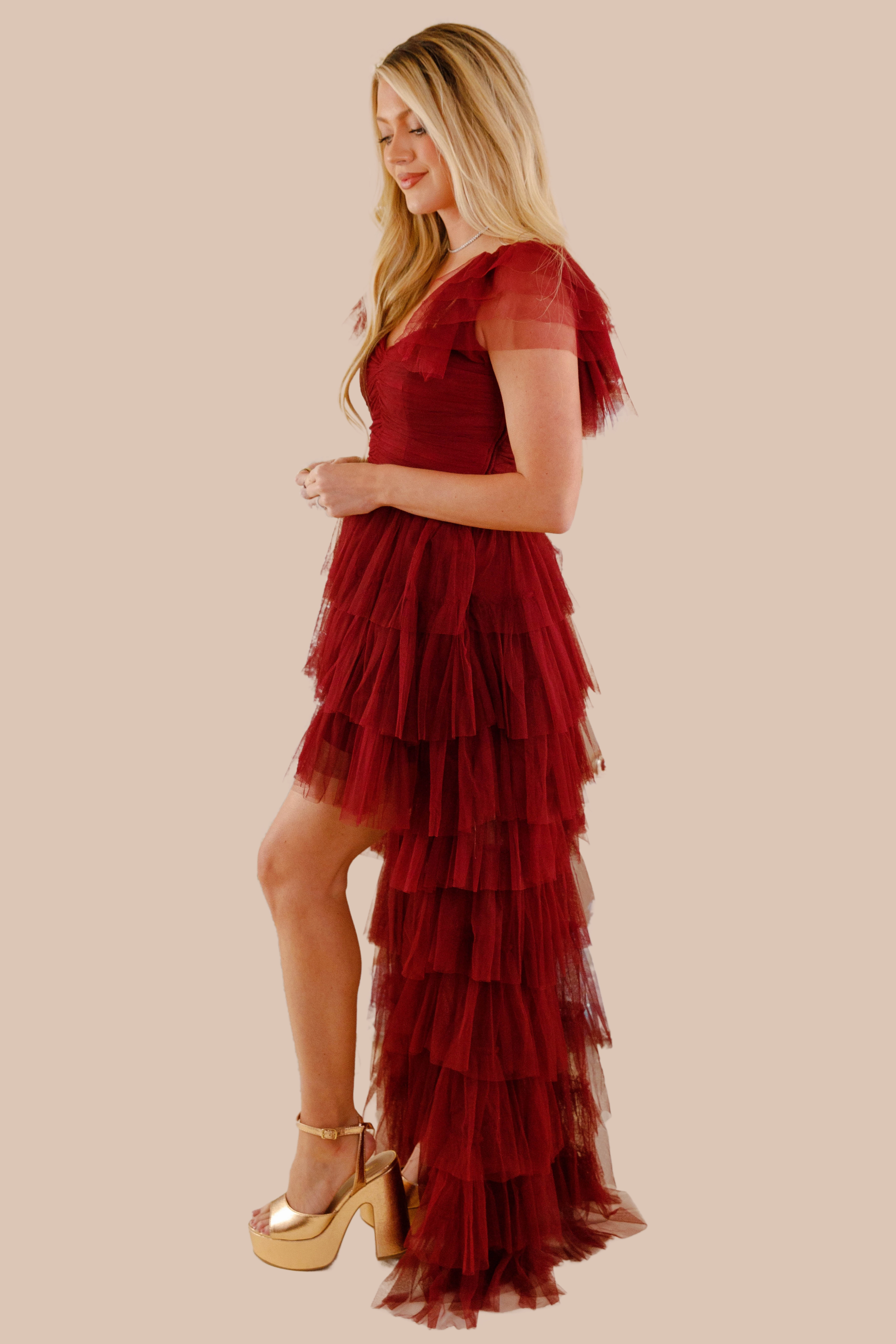 Relax Piece BEST SELLER: On Cloud 9 Tulle Maxi Dress-Burgundy