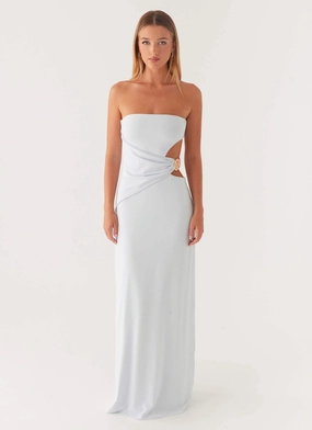 Contemporary Waist Luxurious Feel Anetta Maxi Dress - Pale Blue