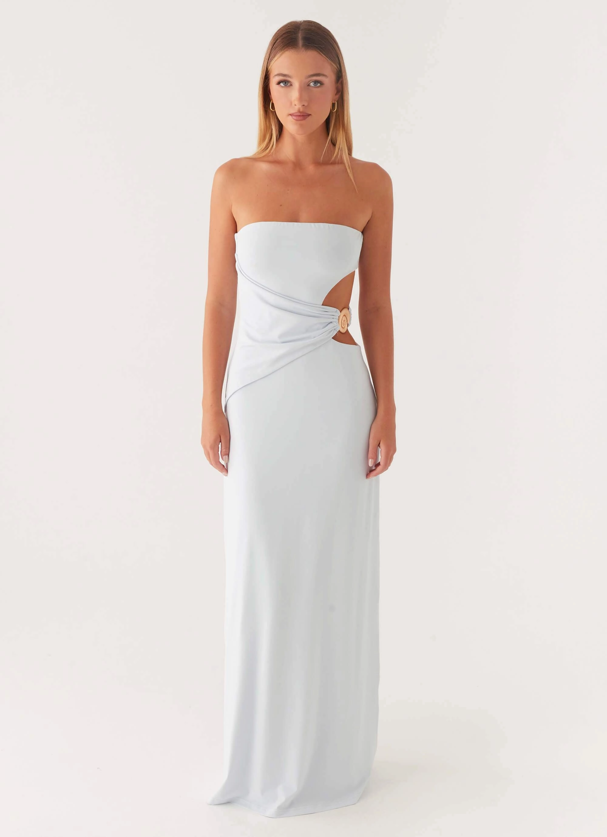 Contemporary Waist Luxurious Feel Anetta Maxi Dress - Pale Blue