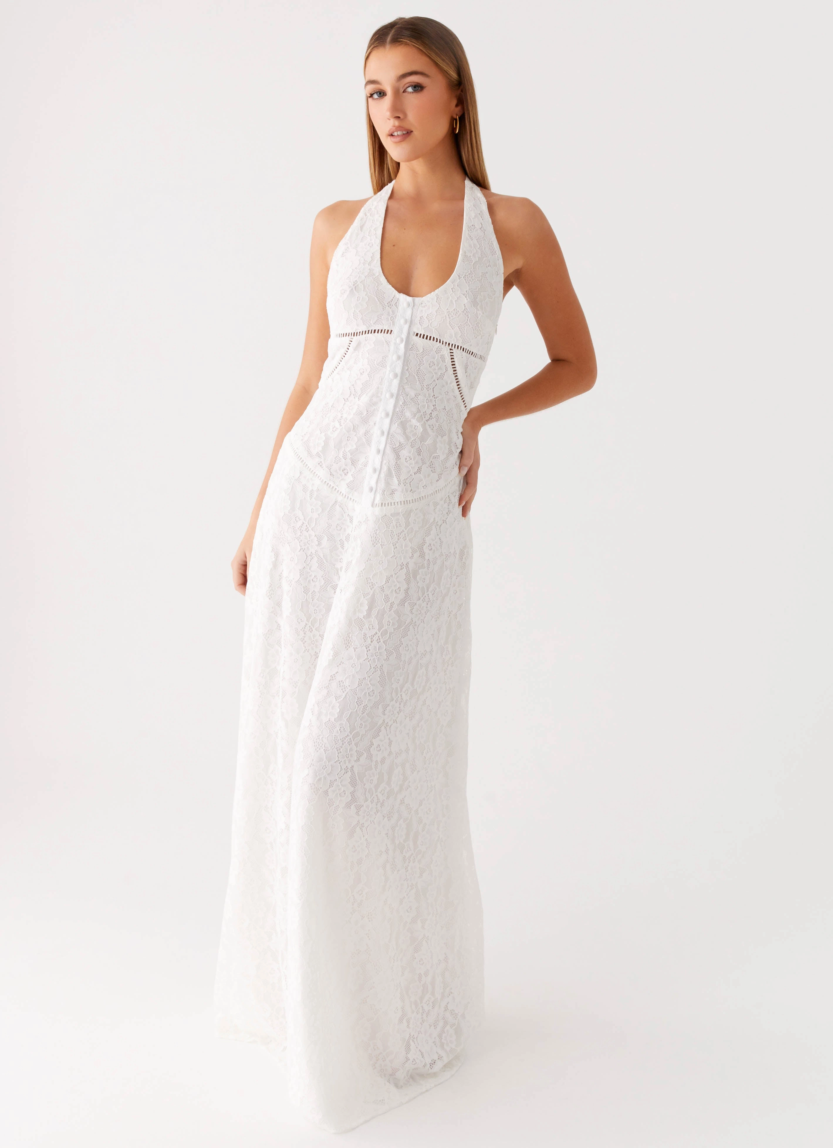 Flattering Shape Design Tonal-Panel Ember Valley Maxi Dress - Ivory