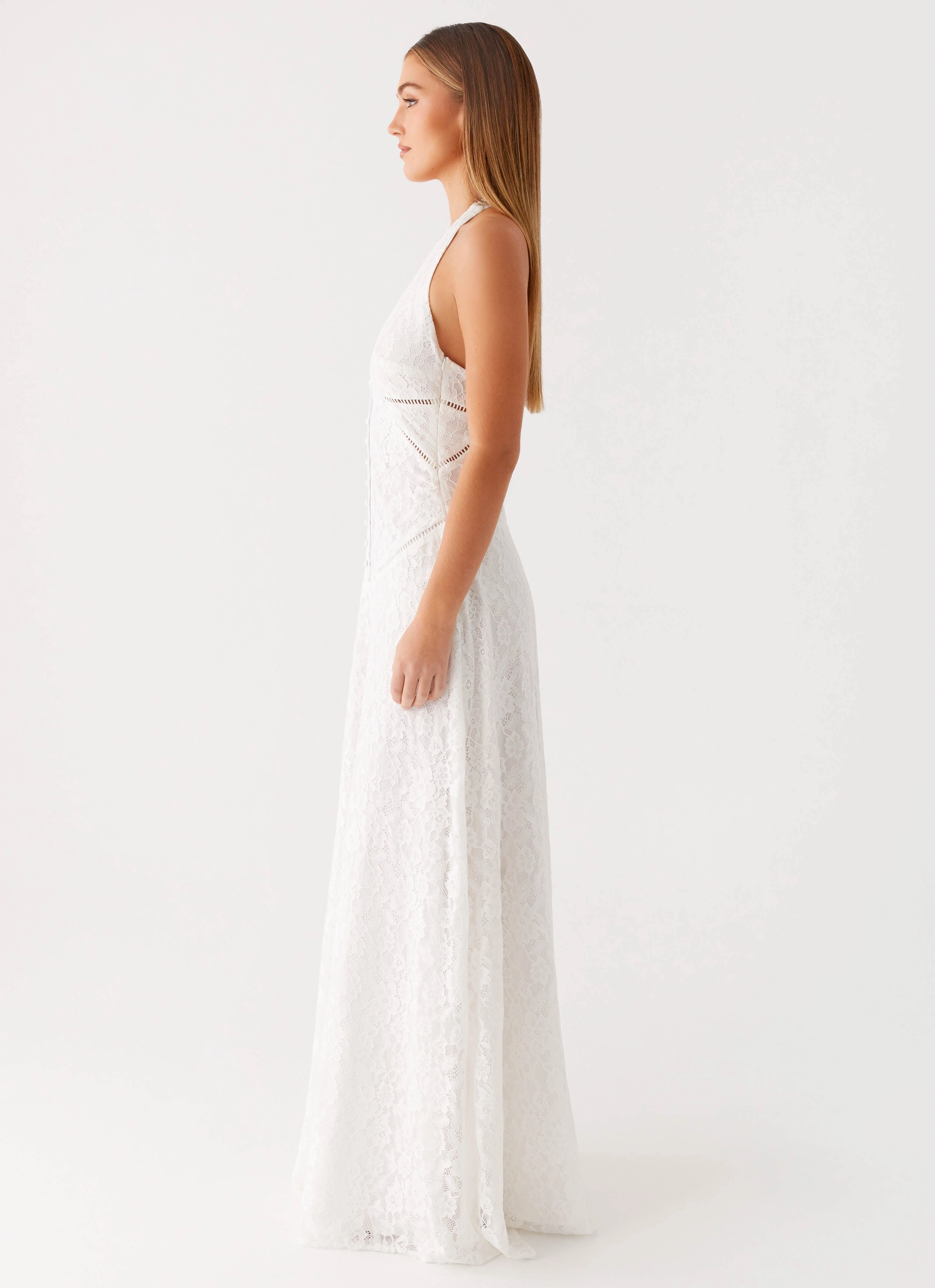 Ember Valley Maxi Dress - Ivory Chic Waist High-waisted evening piece