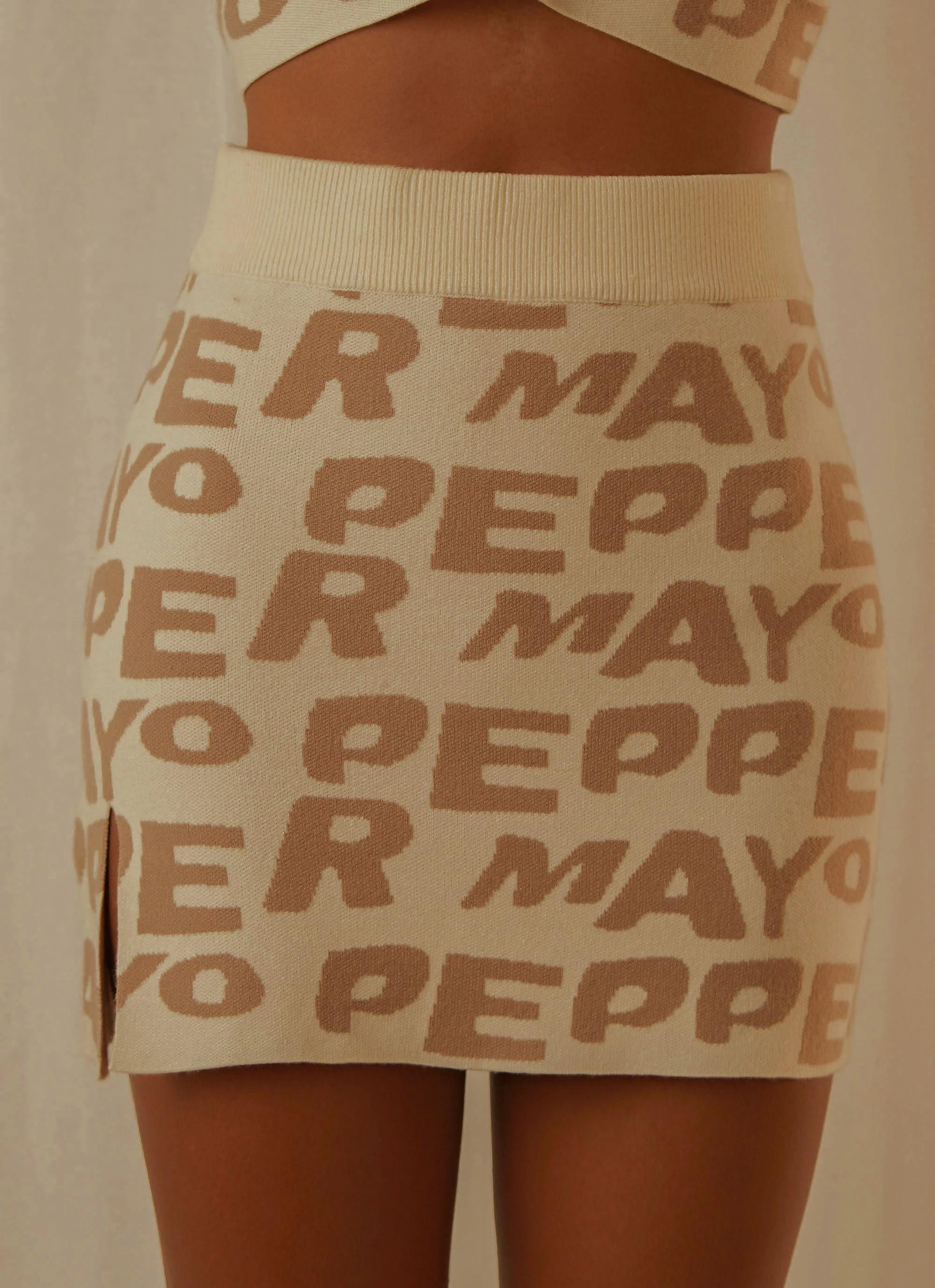 Odor Resistant Tech Easy Love Knit Mini Skirt - Latte Logo