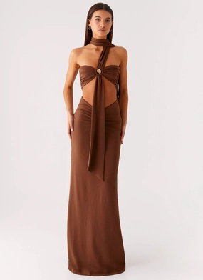Flattering Layers Olive Bloom Maxi Dress - Chocolate