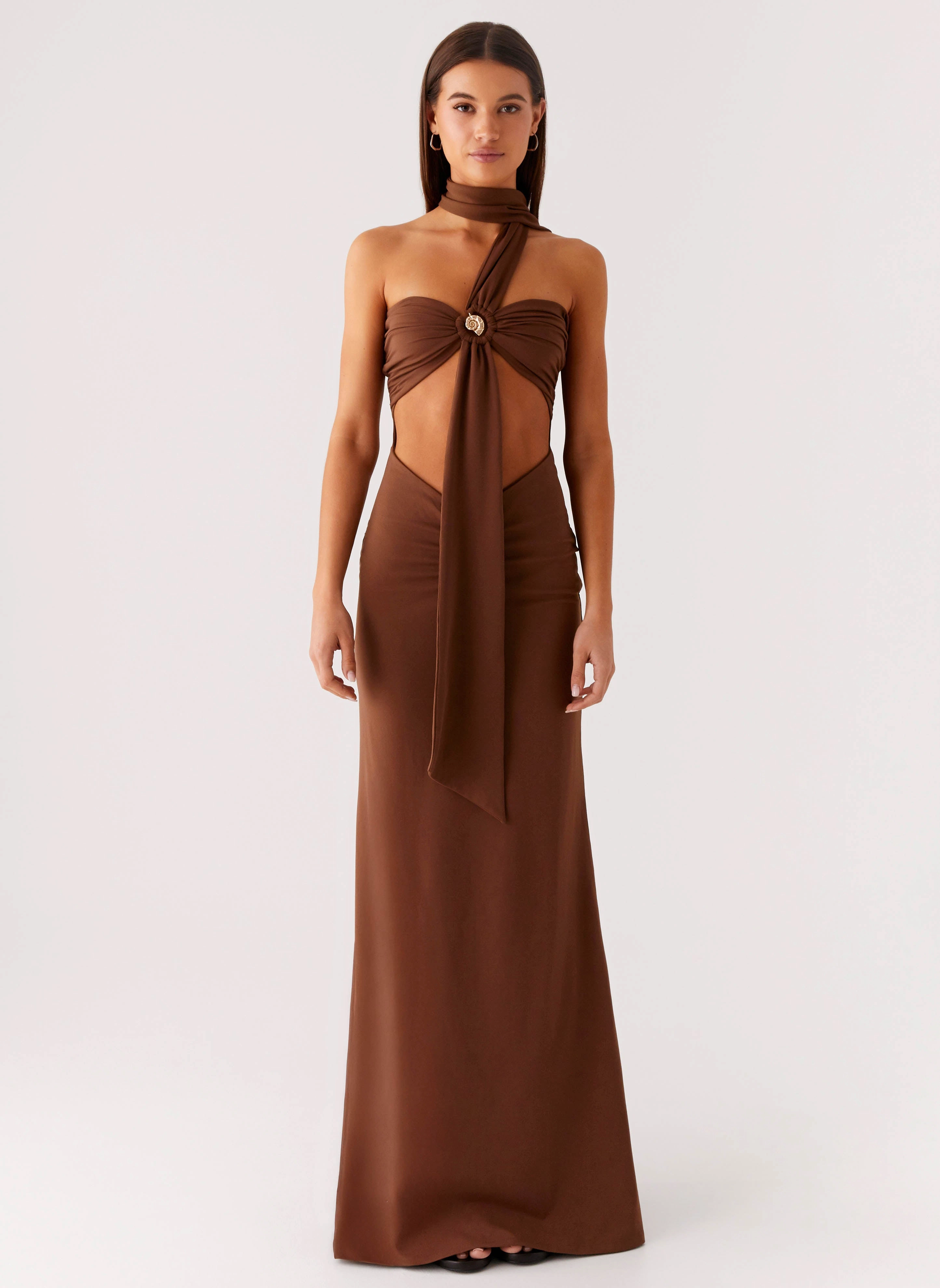 Cocktail-Party Olive Bloom Maxi Dress - Chocolate