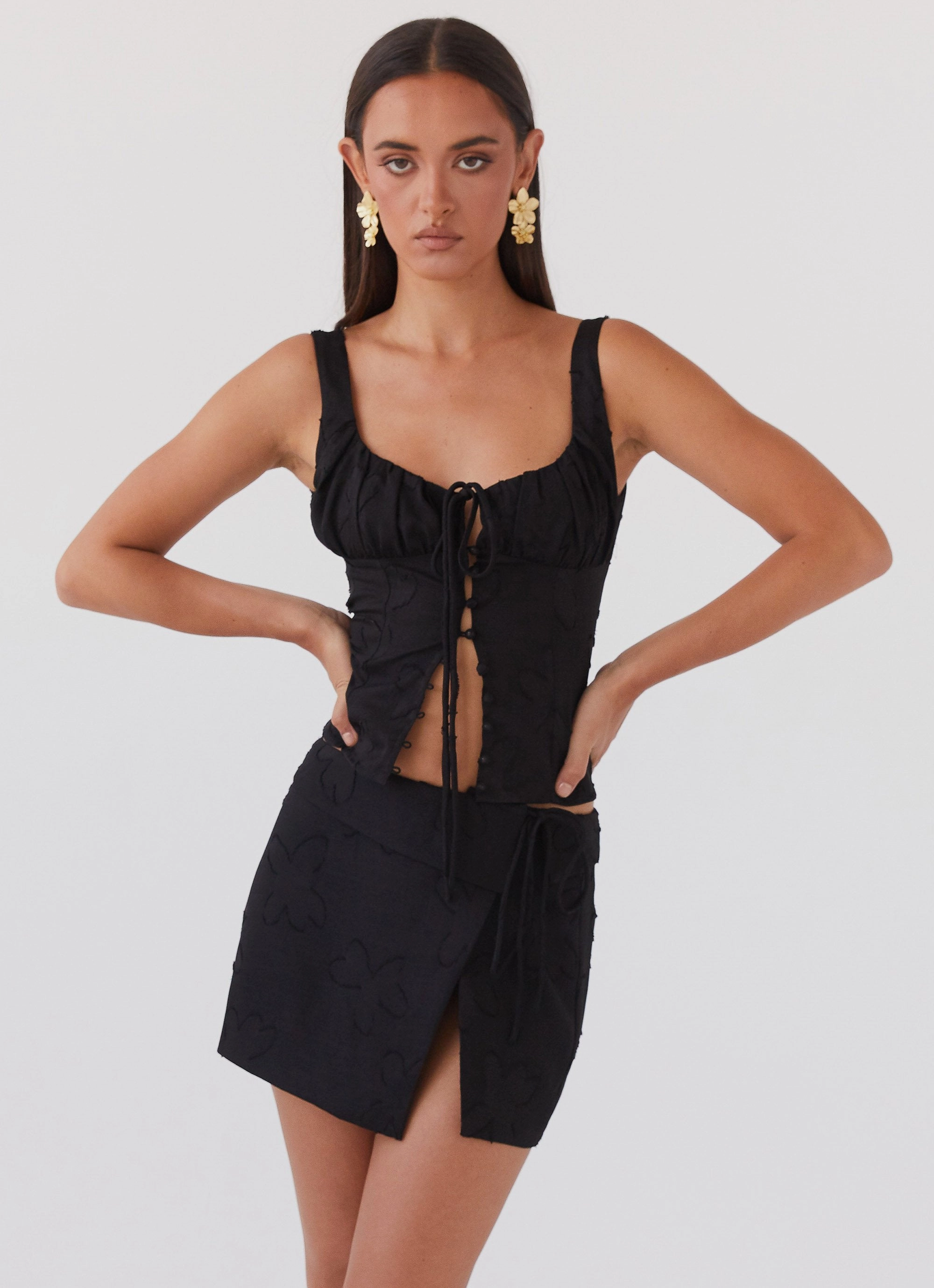 Thick Fabric Bianka Wrap Mini Skirt - Black Petal