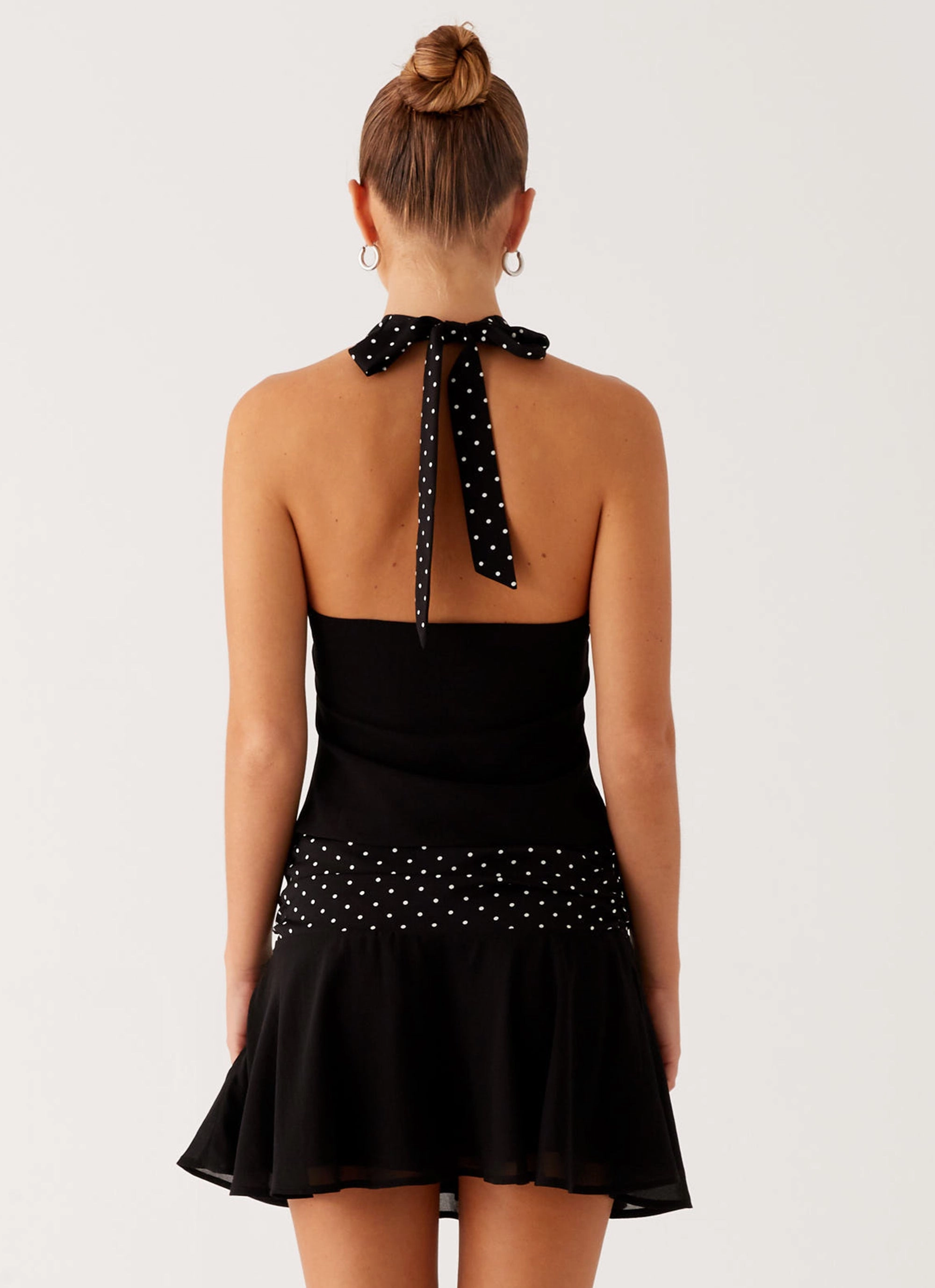 Low Profile Waistband Integration Devoted Halterneck Top - Black Polka Dot