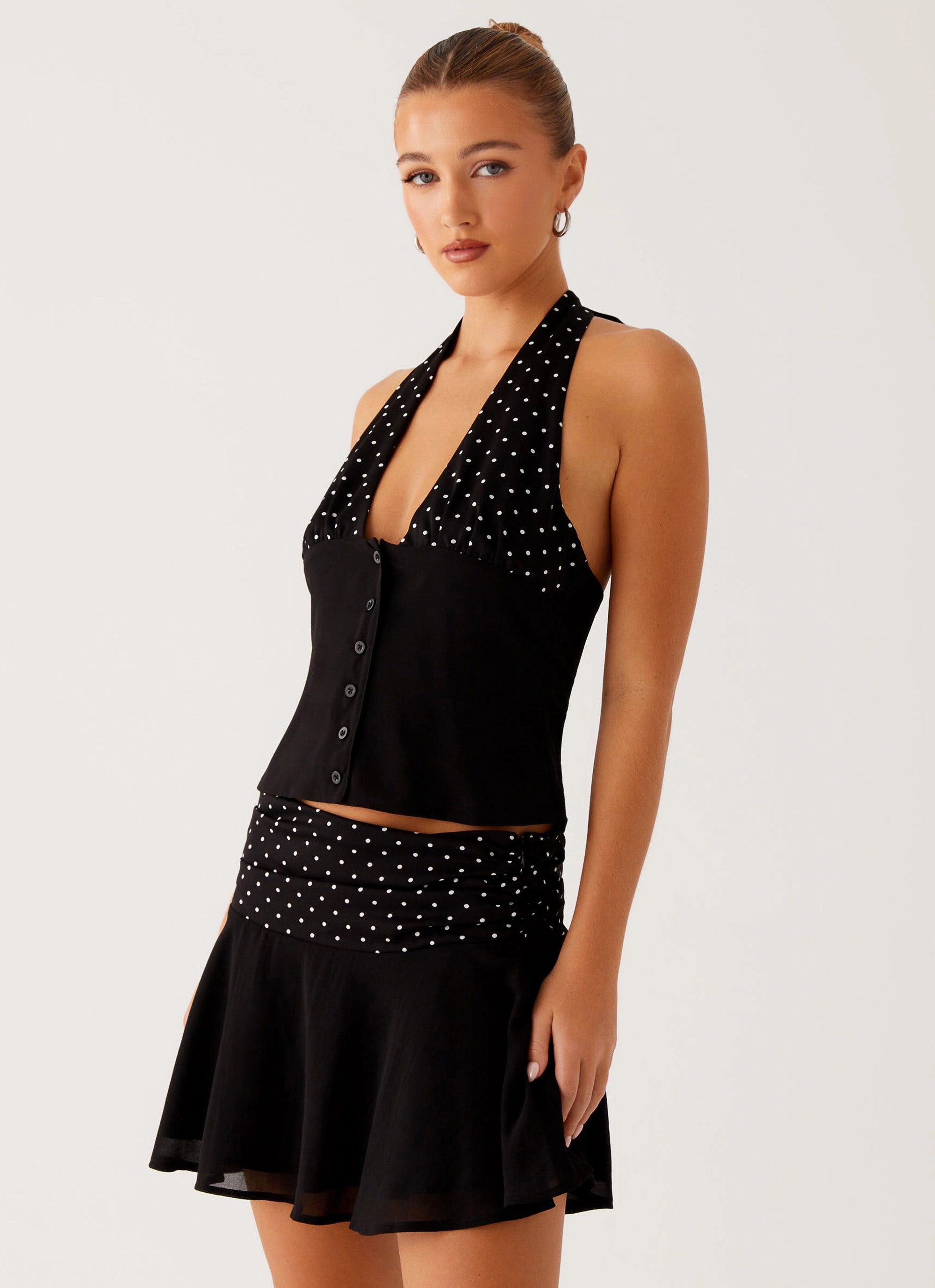 SmoothZipper Devoted Halterneck Top - Black Polka Dot