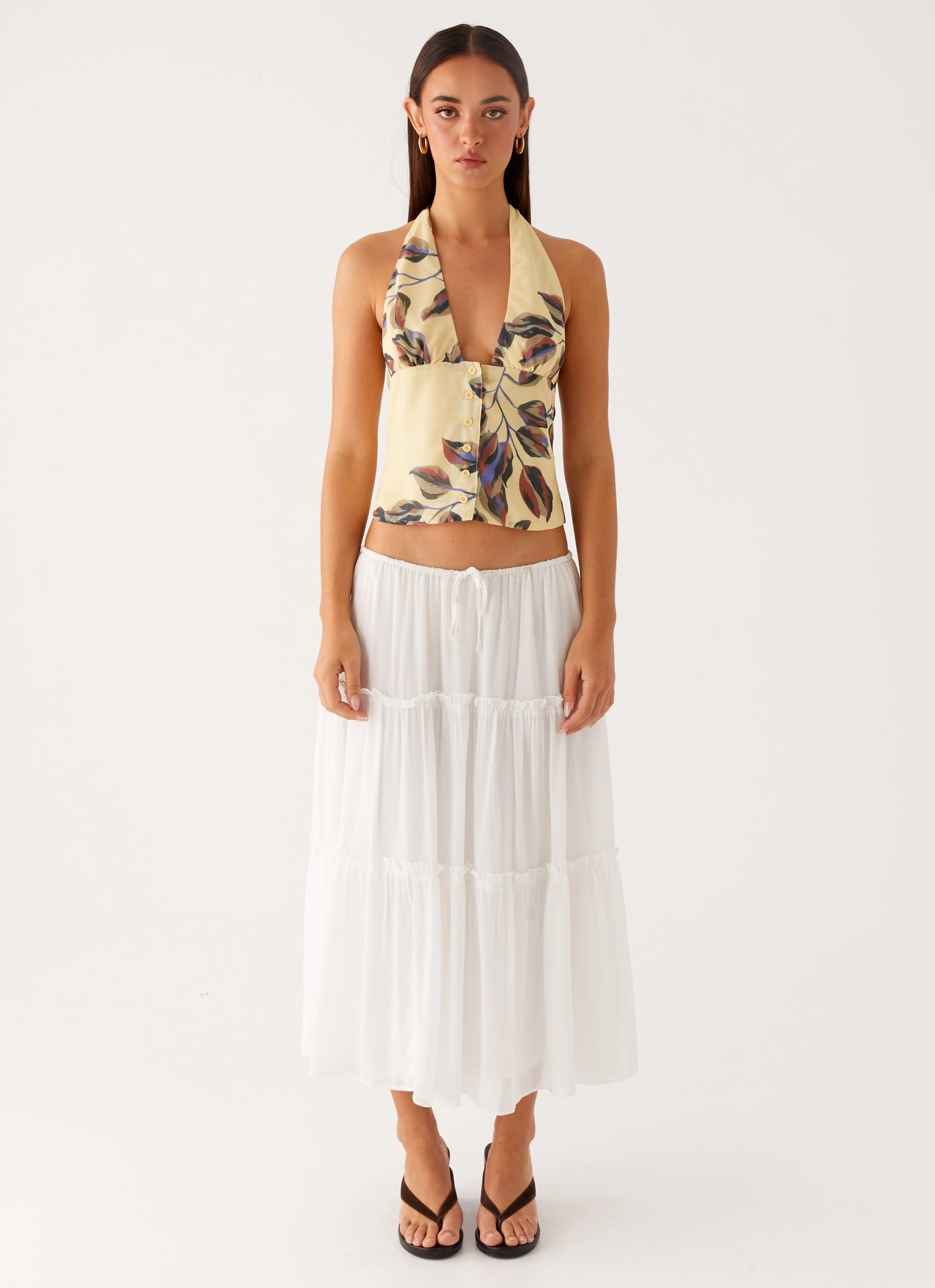 Devoted Halterneck Top - Buttercream Floral Multipanel Construction