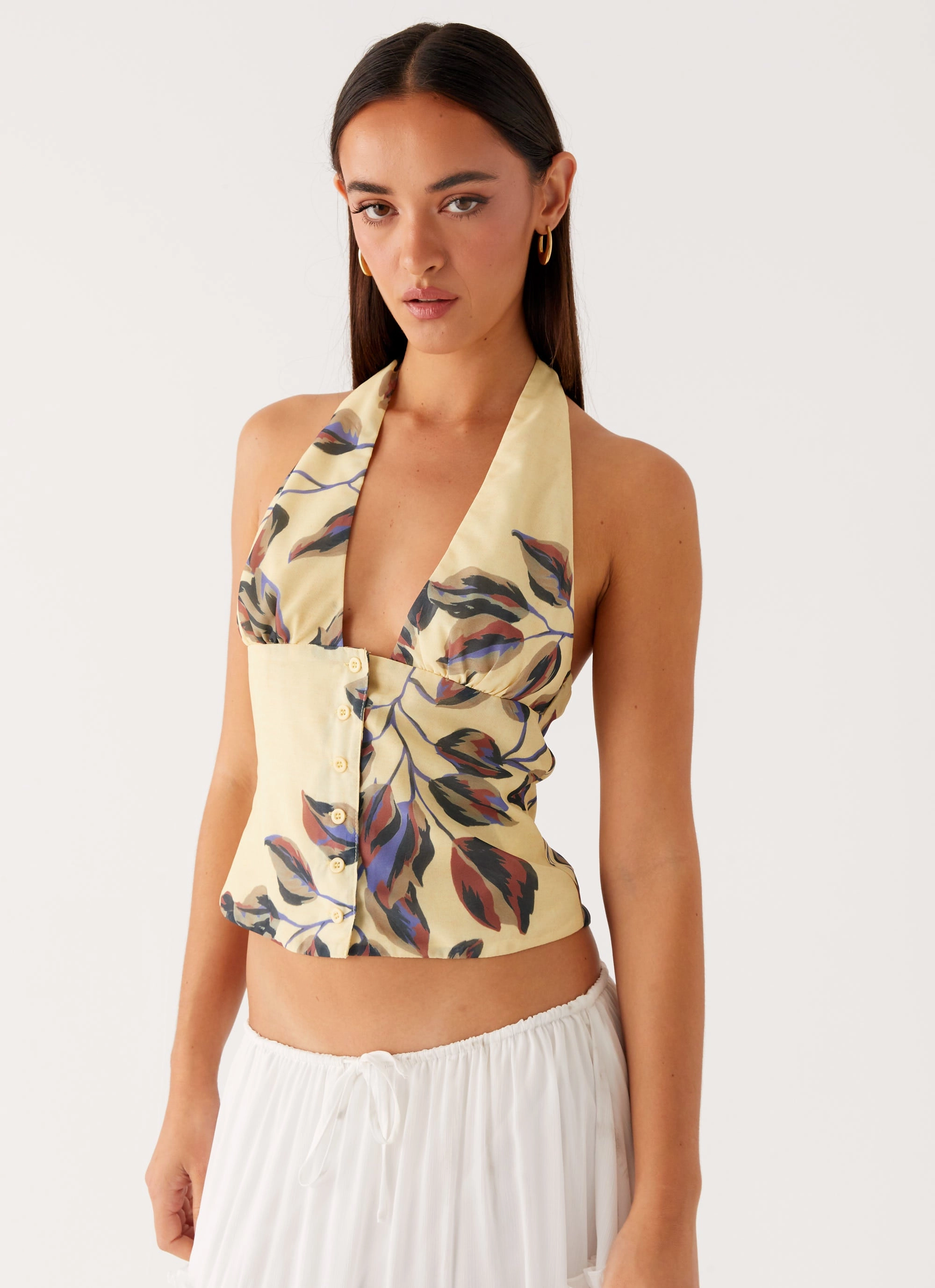 DurableReinforcement Stylish Tank Devoted Halterneck Top - Buttercream Floral