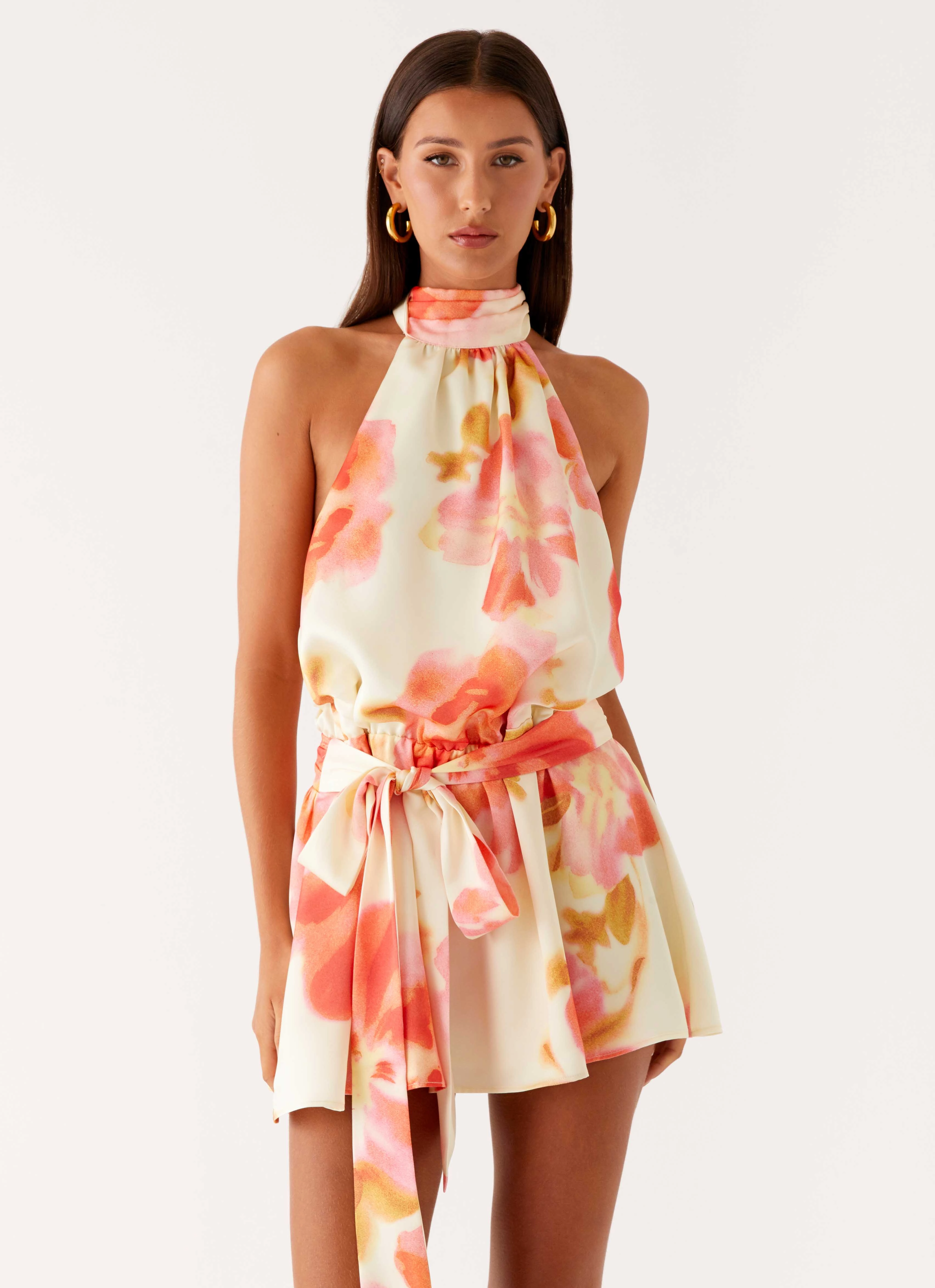 Airy Fabric Street Style Diablo Backless Mini Dress - Mimosa Blossom