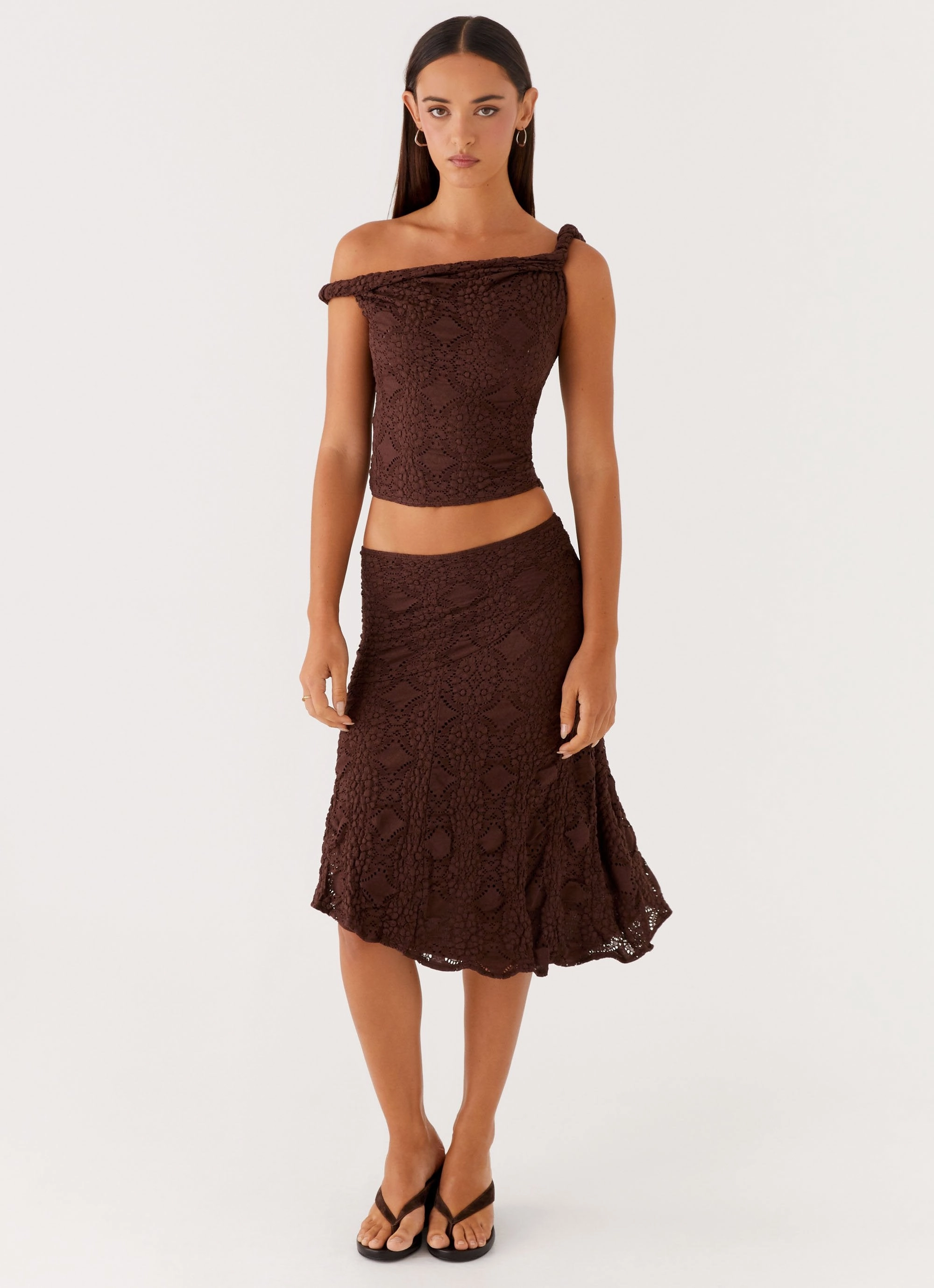 Diamond Sky Midi Skirt - Chocolate Non Bulk Movement Ease