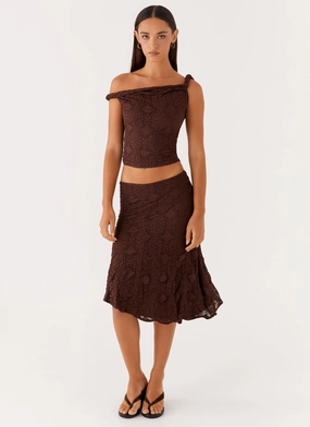 Diamond Sky Midi Skirt - Chocolate Non Bulk Movement Ease