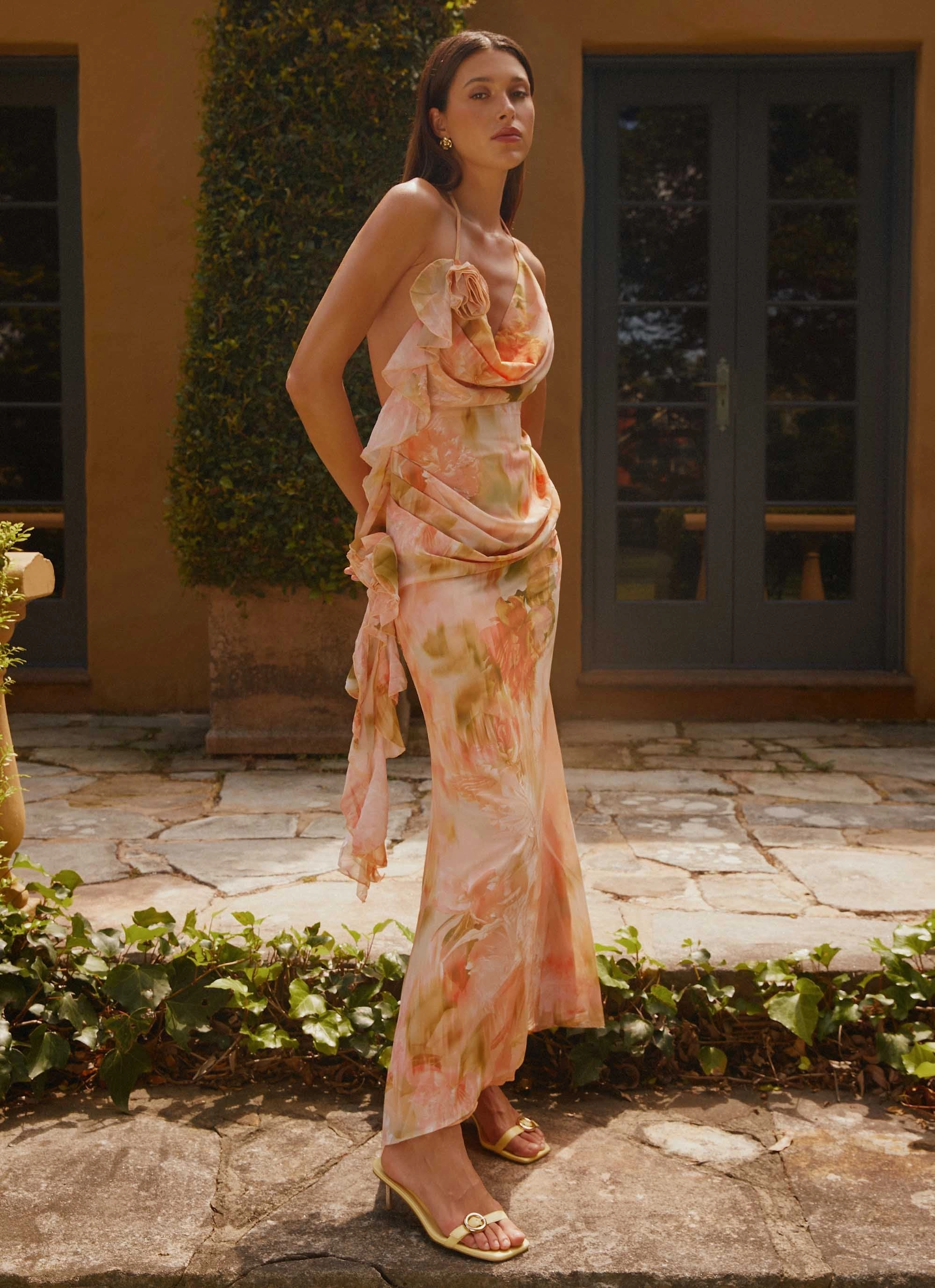 Diedre Rose Strappy Maxi Dress - Sunset Floral Classic Appeal