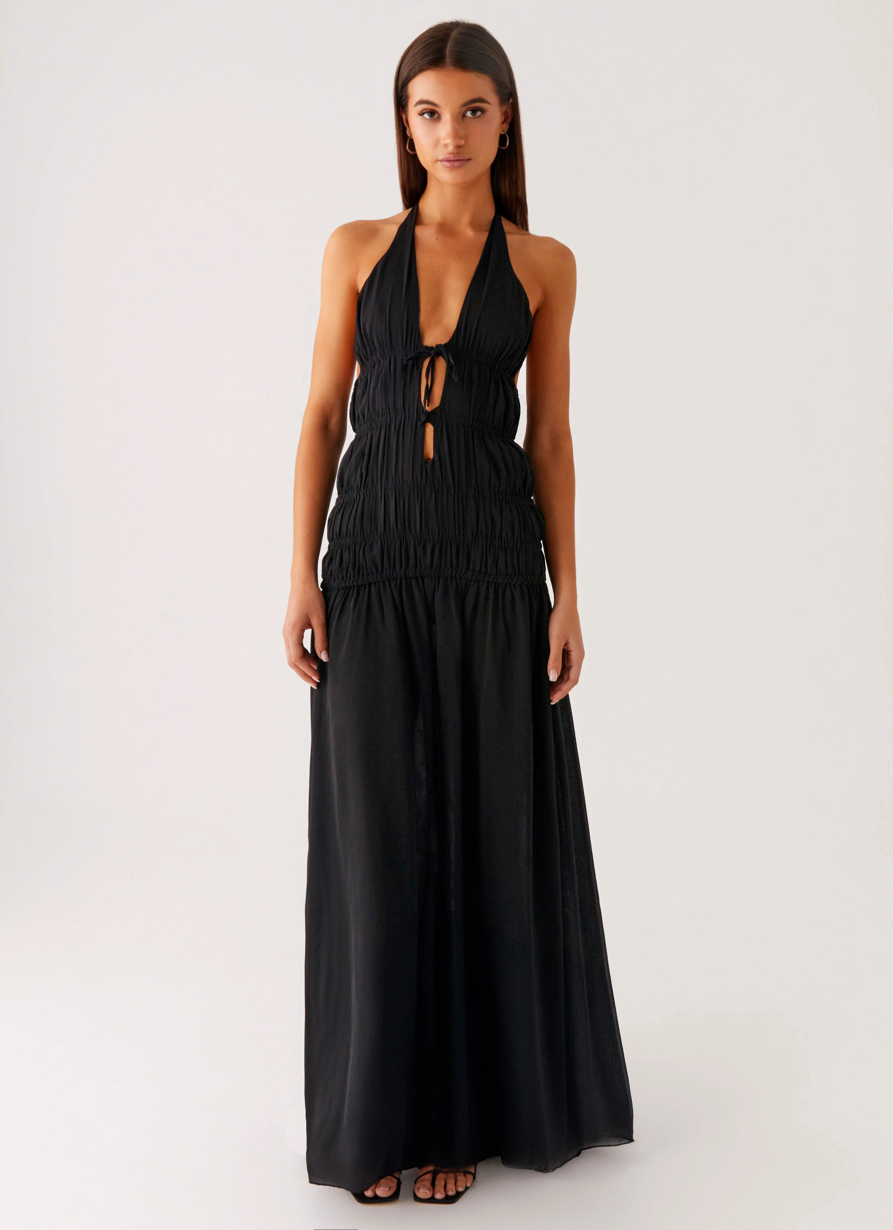 Dione Halter Maxi Dress - Black Vibrant pattern