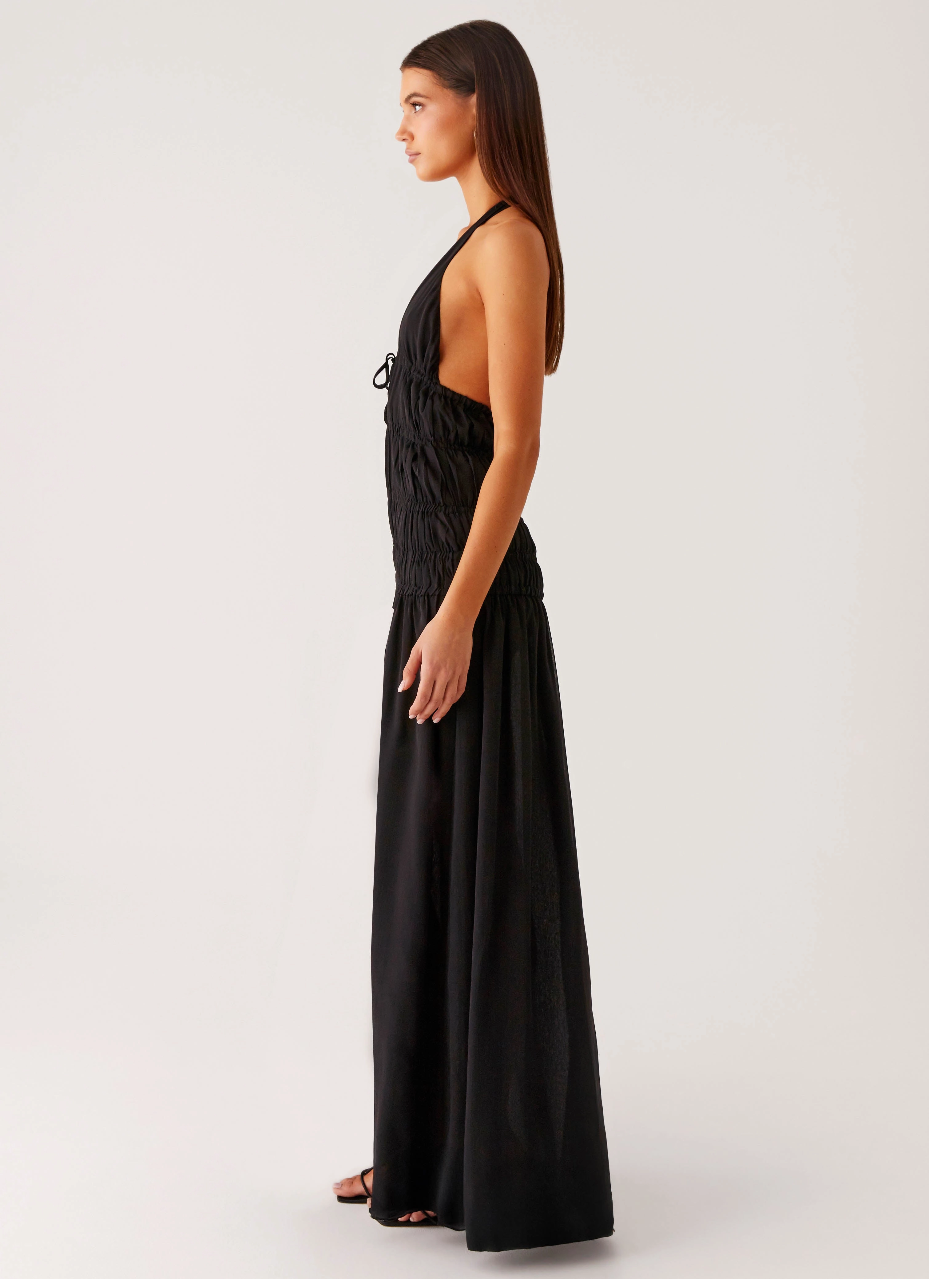 windproof Dione Halter Maxi Dress - Black