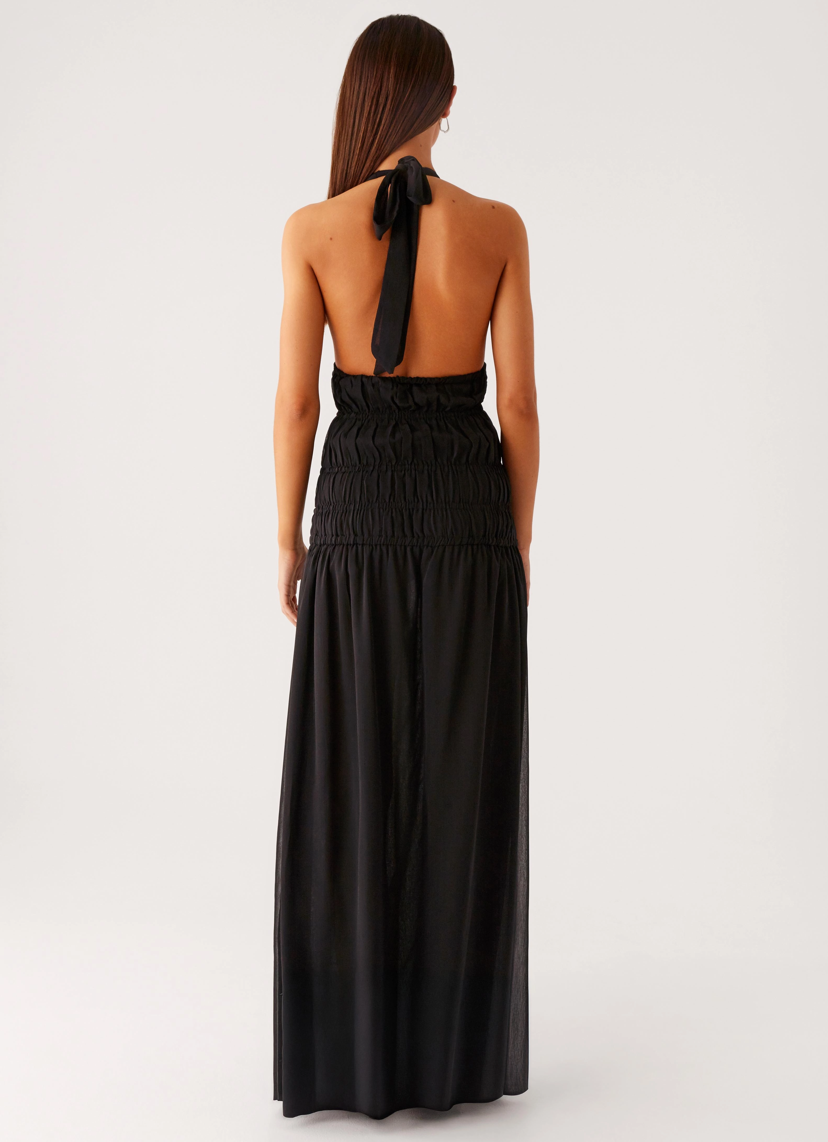 Crisp Detail Dione Halter Maxi Dress - Black