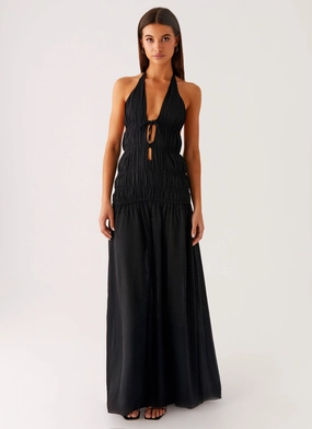 Dione Halter Maxi Dress - Black Vibrant pattern