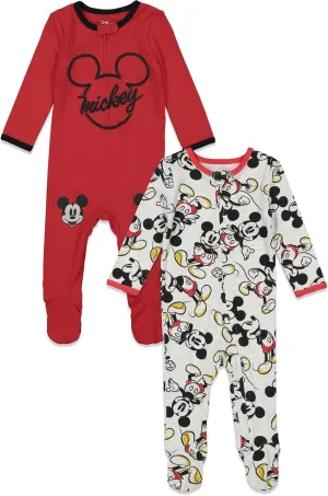 Disney Mickey Mouse Baby 2 Pack Zip Up Sleep N' Play Coveralls Newborn to Infant