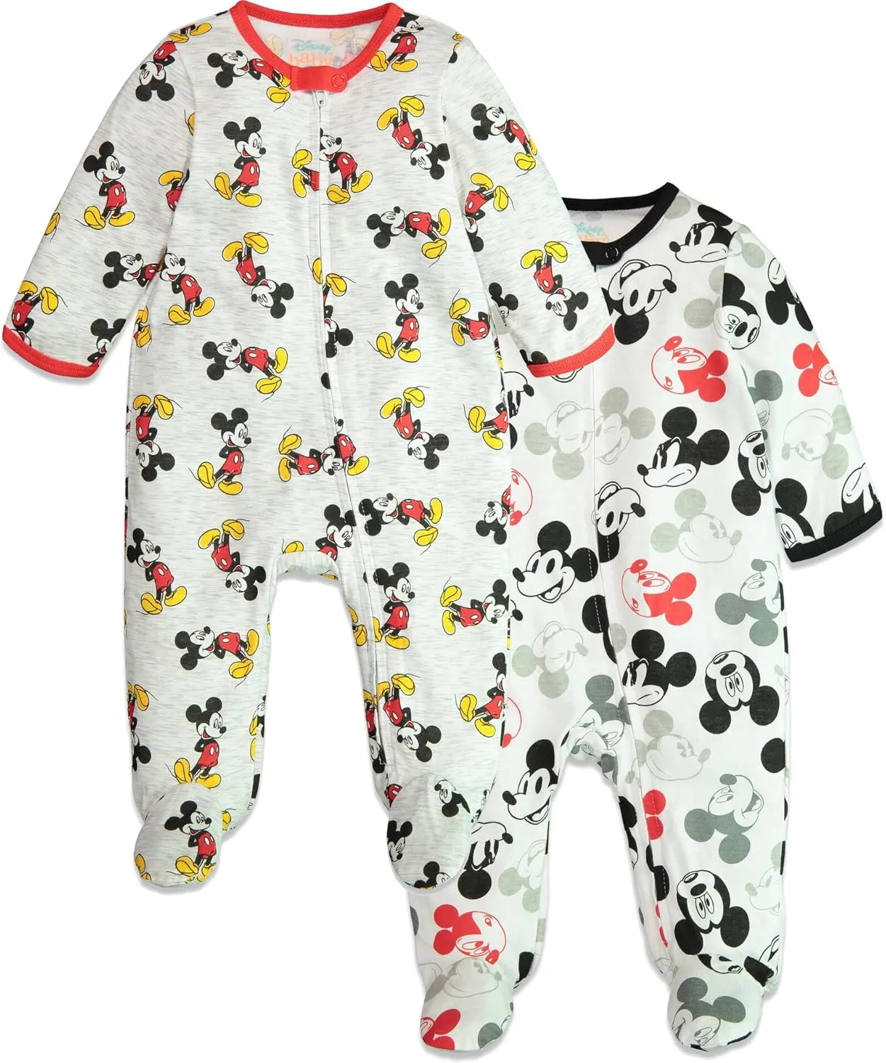 Disney Mickey Mouse Baby 2 Pack Zip Up Sleep N' Play Coveralls Newborn to Infant