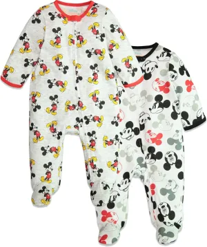 Disney Mickey Mouse Baby 2 Pack Zip Up Sleep N' Play Coveralls Newborn to Infant